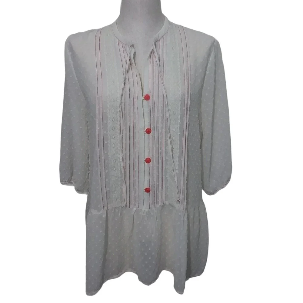 Matilda Jane Light The Way Top 23614T White Swiss Dot Peplum Tunic Womens Medium